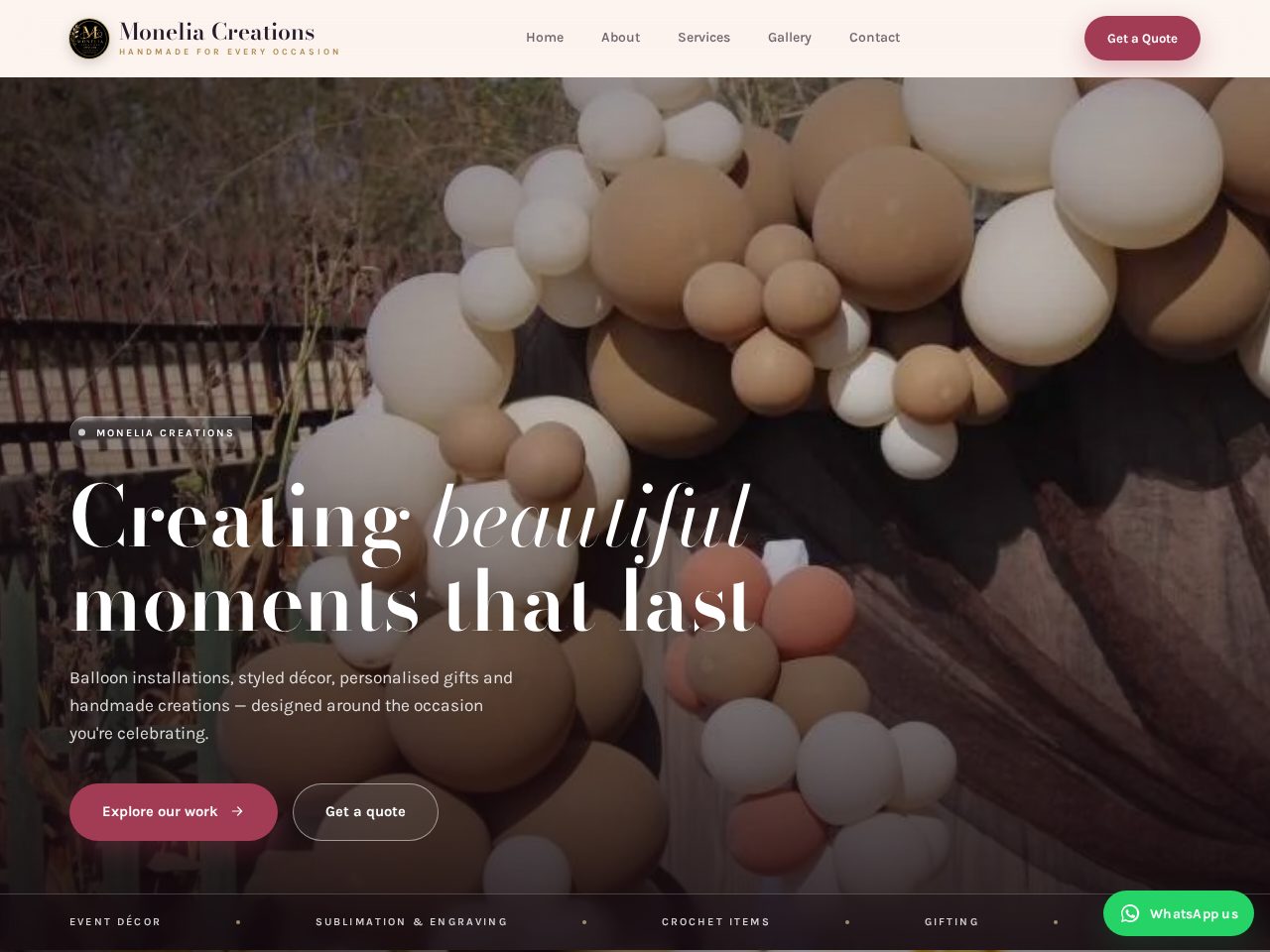 Monelia Creations website designed by Dorbyl International